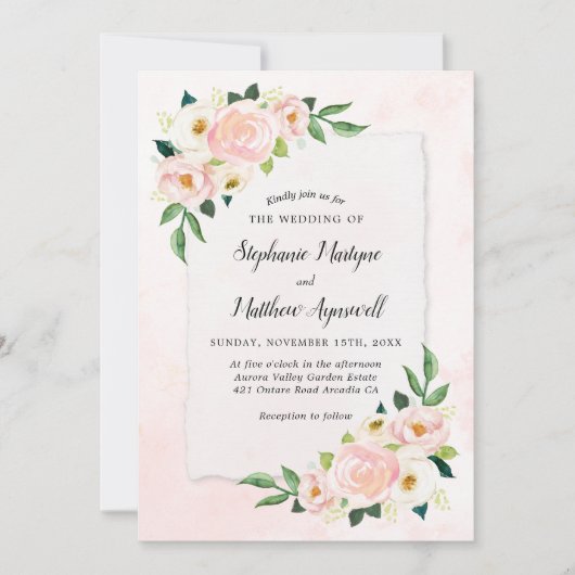 Modern Blush Pink Dusty Floral Waterverf Wedding Kaart (Voorkant)