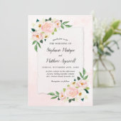 Modern Blush Pink Dusty Floral Waterverf Wedding Kaart (Staand voorkant)