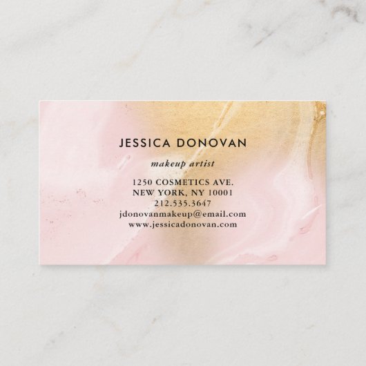 Modern Blush Pink en Faux Gold Marmer | make-up Visitekaartje (Achterkant)