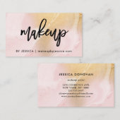 Modern Blush Pink en Faux Gold Marmer | make-up Visitekaartje (Voorkant / Achterkant)