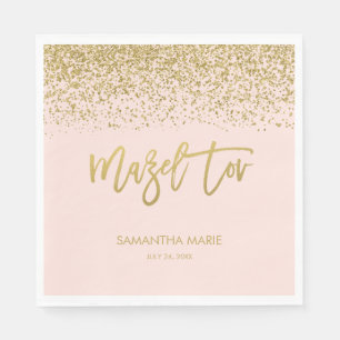 Modern Blush Pink Faux Gold Glitter Mazel Tov Servet