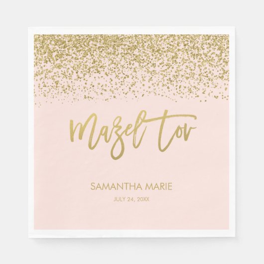 Modern Blush Pink Faux Gold Glitter Mazel Tov Servet (Voorkant)