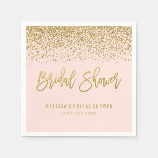 Modern Blush Pink Faux Gold Glitter Vrijgezellenfe Servetten (Voorkant)