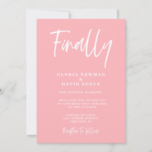 Modern Blush Pink Finally Wedding Invitation Kaart (Voorkant)