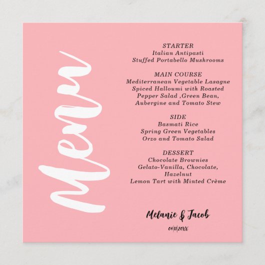 Modern Blush Pink Flat Menu Kaart (Voorkant)