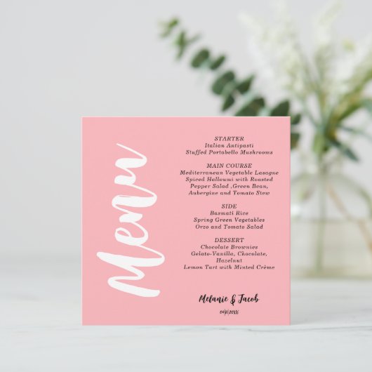 Modern Blush Pink Flat Menu Kaart (Staand voorkant)
