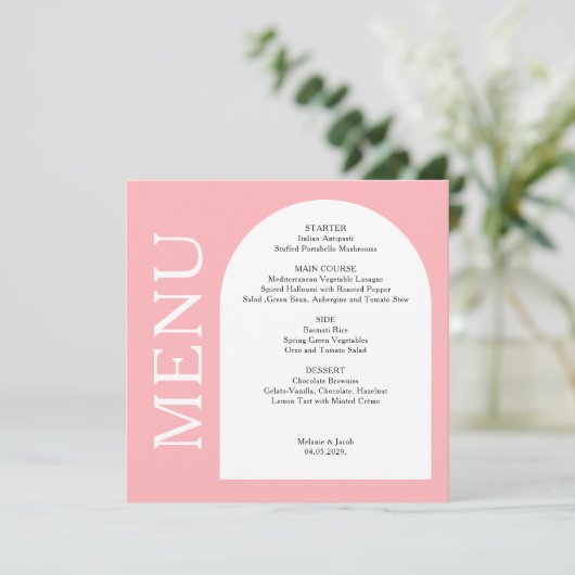 Modern Blush Pink Flat Menu Kaart (Staand voorkant)