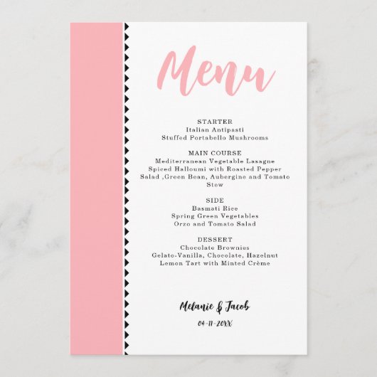 Modern Blush Pink Flat Menu Kaart (Voorkant)