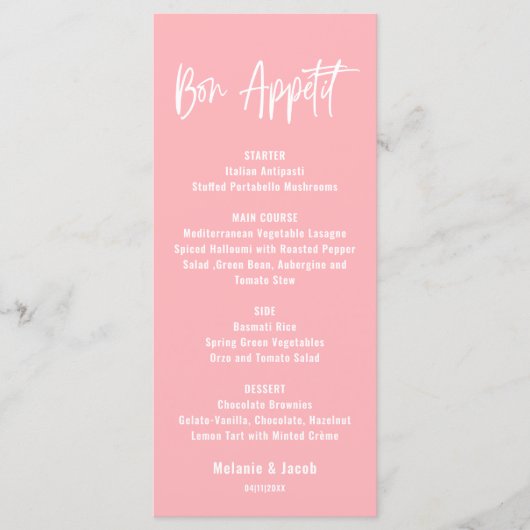 Modern Blush Pink Flat Menu Kaart (Voorkant)