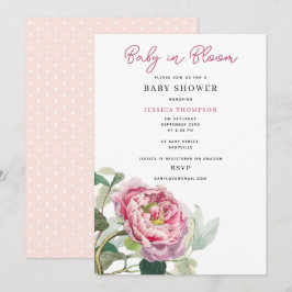 Modern Blush Pink Floral Baby in Bloom Baby shower Kaart