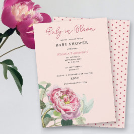 Modern Blush Pink Floral Baby in Bloom Baby shower Kaart