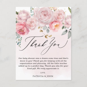 Modern Blush Pink Floral Baby shower dank u Briefkaart