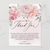 Modern Blush Pink Floral Baby shower dank u Briefkaart (Voorkant)