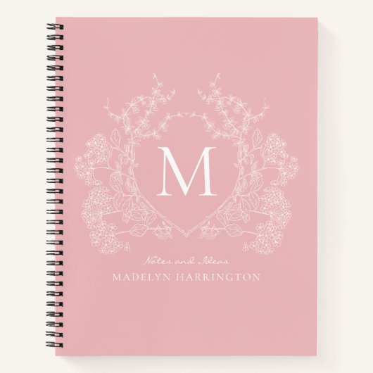Modern Blush Pink Floral Crest Monogram Journal Notitieboek (Voorkant)