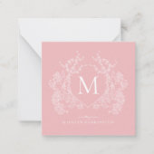 Modern Blush Pink Floral Crest Monogram Notitiekaartje (Voorkant)