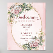 Modern Blush Pink Floral Gold Glitter Welcome Poster (Voorkant)