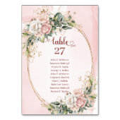 Modern Blush Pink Floral Gold Wedding Table Number Kaart (Voorkant)
