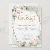 Modern Blush Pink Floral Greenery Gold Oh Baby Kaart (Voorkant)