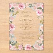 Modern Blush Pink Floral Islamic Muslim Wedding Acryl Uitnodigingen (Voorkant)