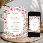 Modern Blush Pink Floral Islamic Muslim Wedding Kaart