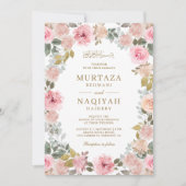 Modern Blush Pink Floral Islamic Muslim Wedding Kaart (Voorkant)