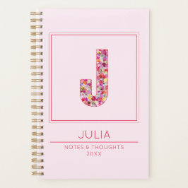 Modern Blush Pink Floral Monogram Letter J Planner