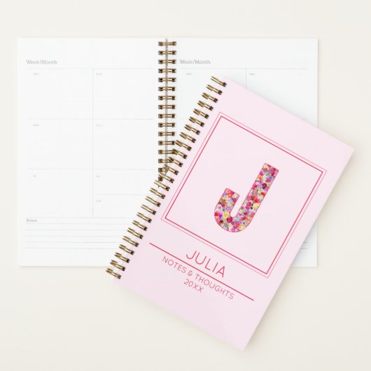 Modern Blush Pink Floral Monogram Letter J Planner (Display)