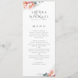 Modern Blush Pink Floral Peony bruiloft diner Menu