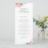 Modern Blush Pink Floral Peony bruiloft diner Menu (Staand voorkant)