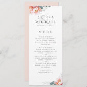 Modern Blush Pink Floral Peony bruiloft diner Menu (Voorkant / Achterkant)