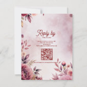 Modern Blush Pink Floral QR Code Romantic Wedding RSVP Kaartje (Achterkant)