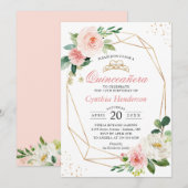Modern Blush Pink Floral Quinceañera 15th Birthday Kaart (Voorkant / Achterkant)