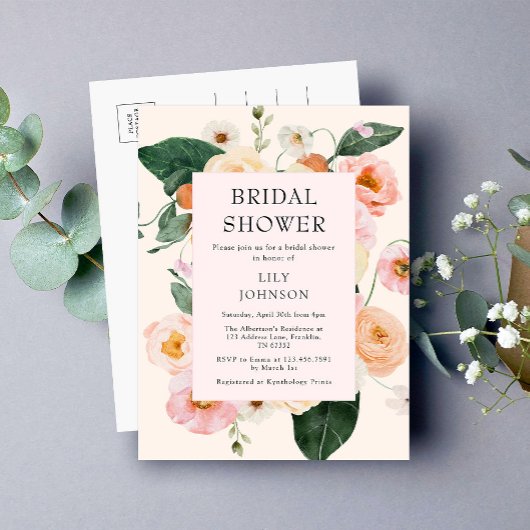 Modern Blush Pink Floral Vrijgezellenfeest Uitnodiging Briefkaart