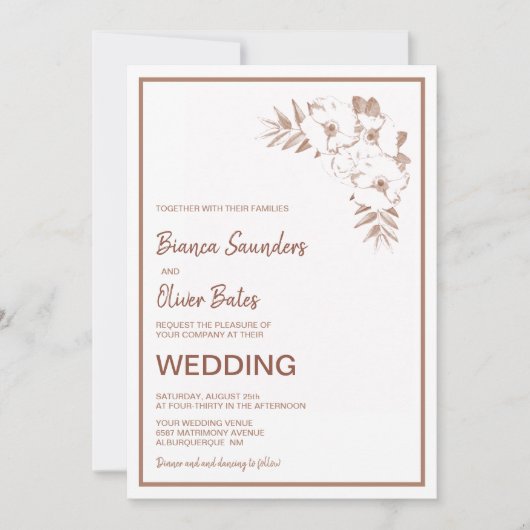 Modern Blush Pink Floral Wedding Kaart (Voorkant)