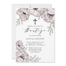 Modern Blush Pink Flowers Elegant Bautizo