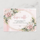 Modern Blush Pink Flowers Greenery Diaper Raffle Informatiekaartje (Voorkant)