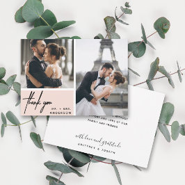 Modern Blush Pink Foto Collage Weddenschap Bedankt