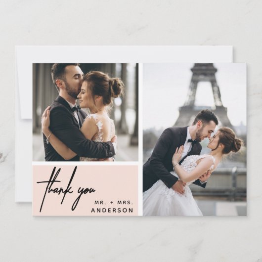Modern Blush Pink Foto Collage Weddenschap Bedankt (Voorkant)