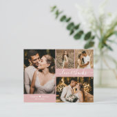 Modern Blush Pink Foto Collage Weddenschap Bedankt Briefkaart (Staand voorkant)