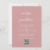 Modern Blush Pink Fotoscript QR Code Wedding Kaart (Voorkant)