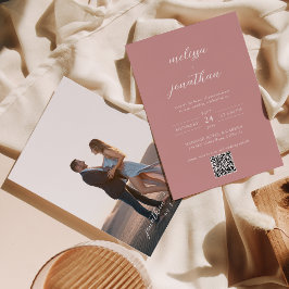 Modern Blush Pink Fotoscript QR Code Wedding Kaart