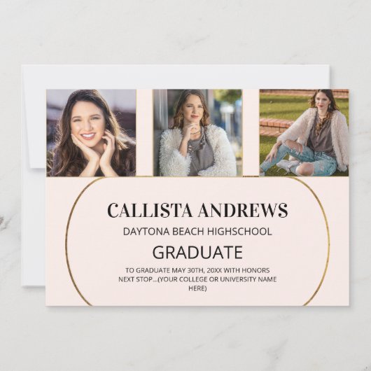 Modern Blush Pink Geometric Photo Afstuderen Aankondiging (Achterkant)