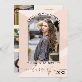 Modern Blush Pink Geometric Photo Afstuderen Aankondiging
