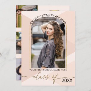 Modern Blush Pink Geometric Photo Afstuderen Aankondiging
