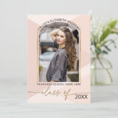 Modern Blush Pink Geometric Photo Afstuderen Kaart (Staand voorkant)