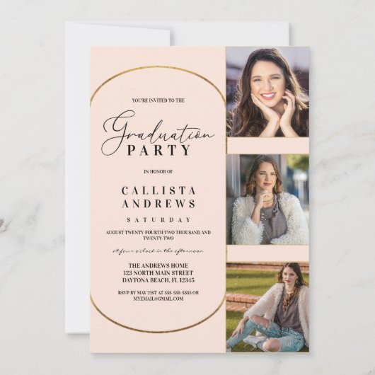 Modern Blush Pink Geometric Photo Afstuderen Kaart (Achterkant)