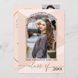 Modern Blush Pink Geometric Photo Afstuderen Kaart