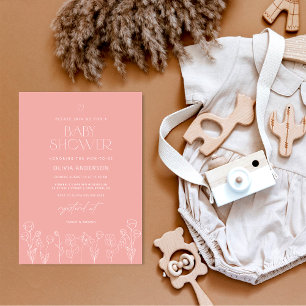 Modern Blush Pink Girl Baby shower Invitation Kaart