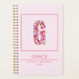 Modern Blush Pink Girly Floral Monogram Letter G Planner