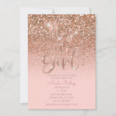 Modern Blush Pink Glam Glitter Girl Baby shower Kaart (Voorkant)